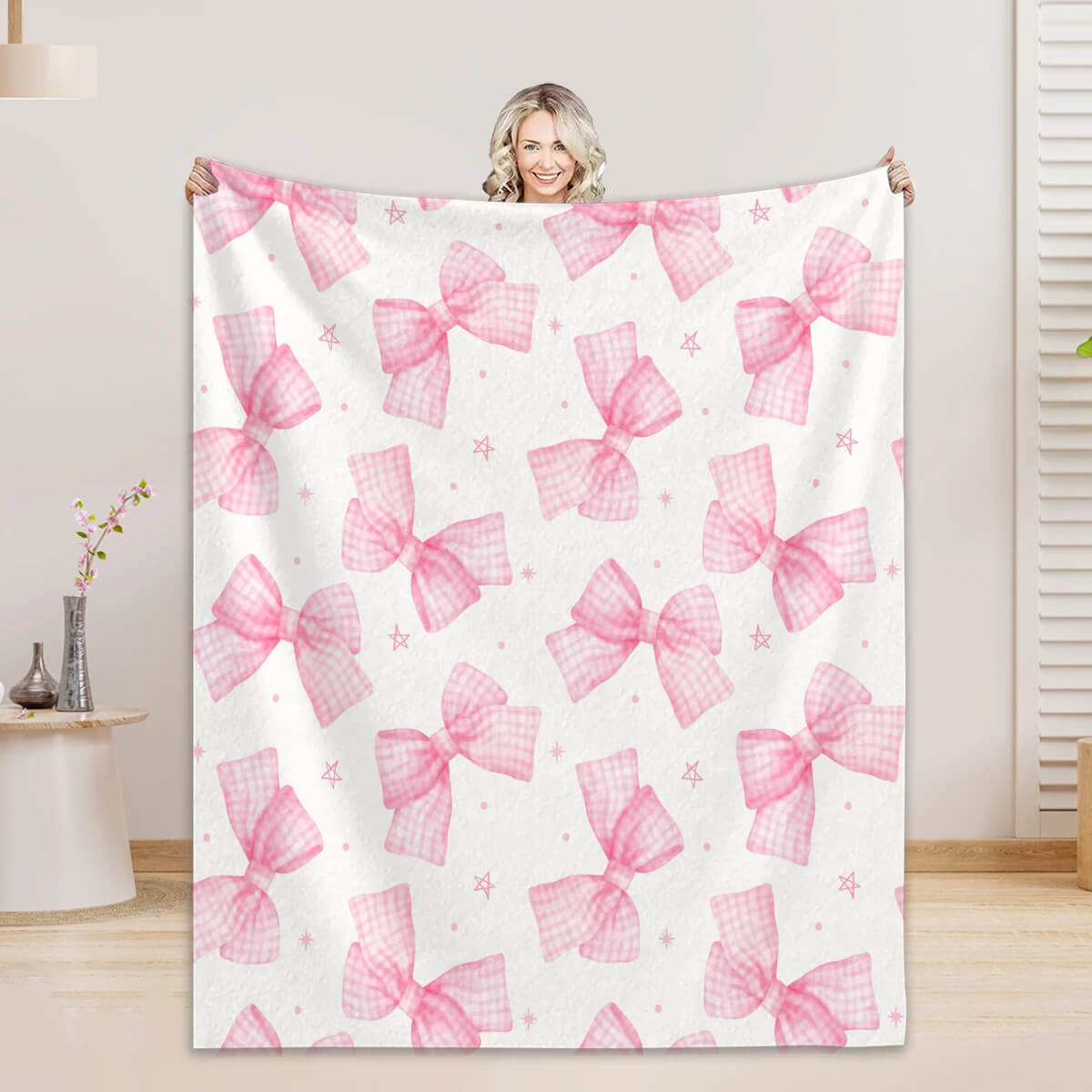 pink bow blanket for couch and sofa