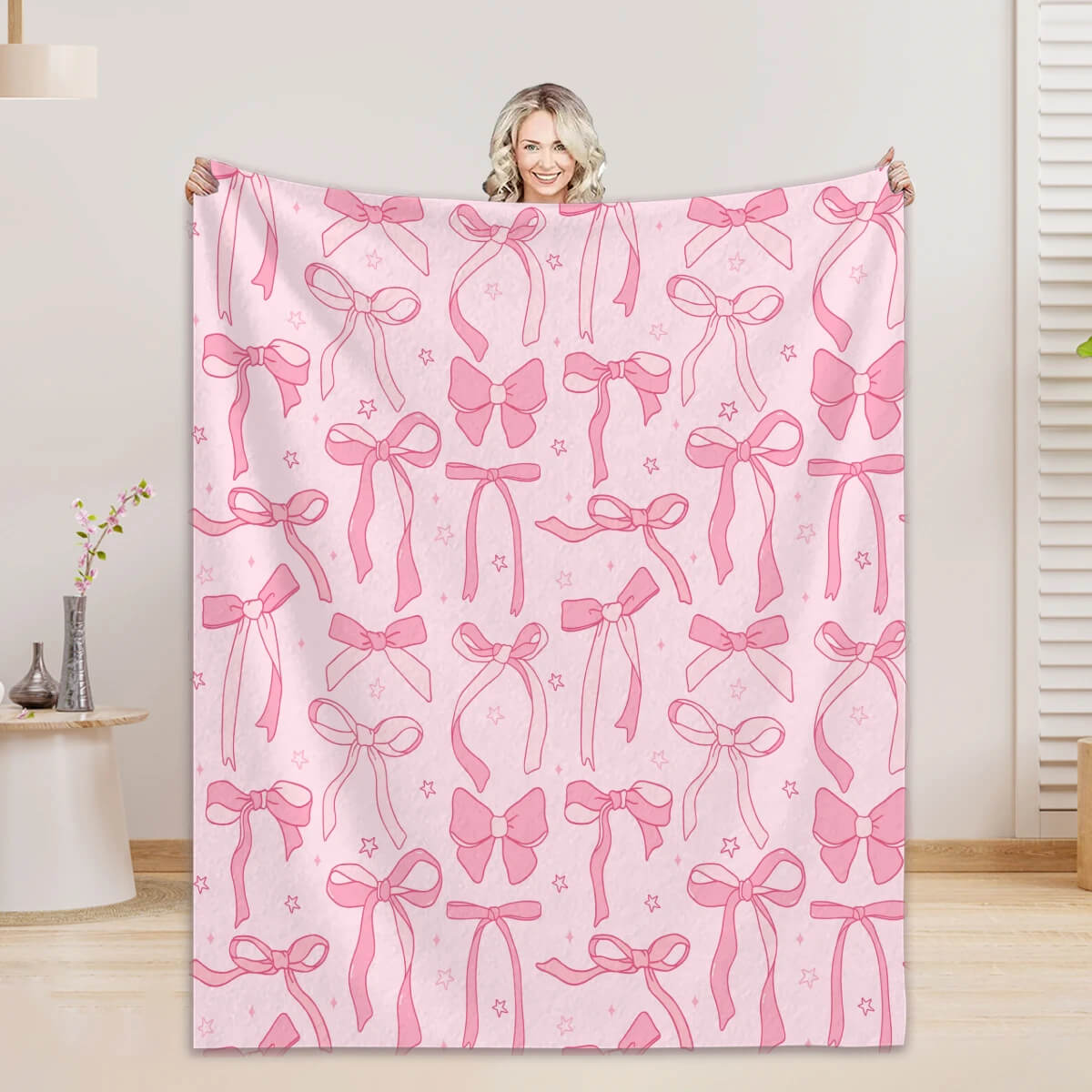 pink bow throw blanket for bedroom
