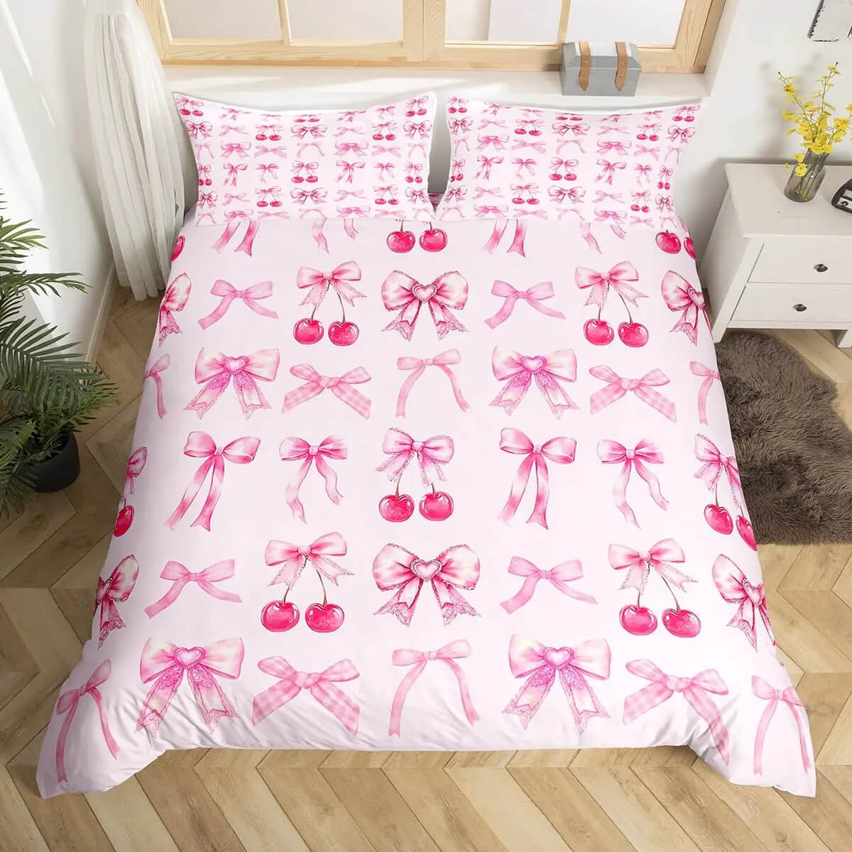 Luxury Pink Bowknot King Queen Bedding Comforter Cover