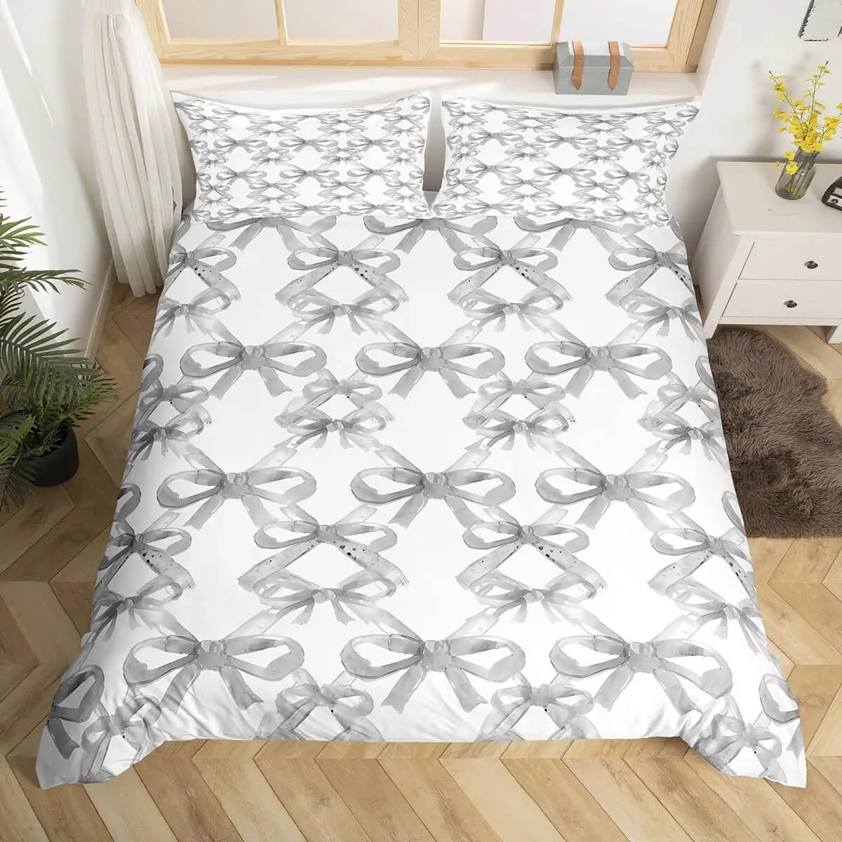 Stylish Pink Bowknot Bed Set for Teen Girls Bedroom