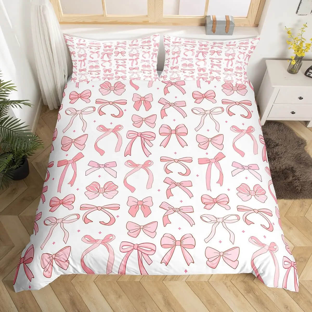 Pink Bowknot Princess Bedding Microfiber Quilt Cover