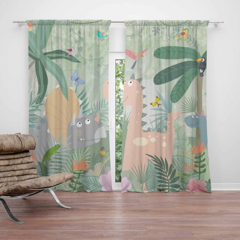 
Pink Dino Baby Girl Room Curtain Nursery Curtains Window Curtains