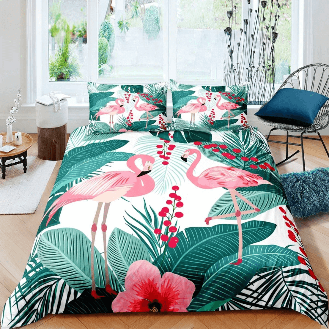 Pink flamingo duvet cover for tropical room style
