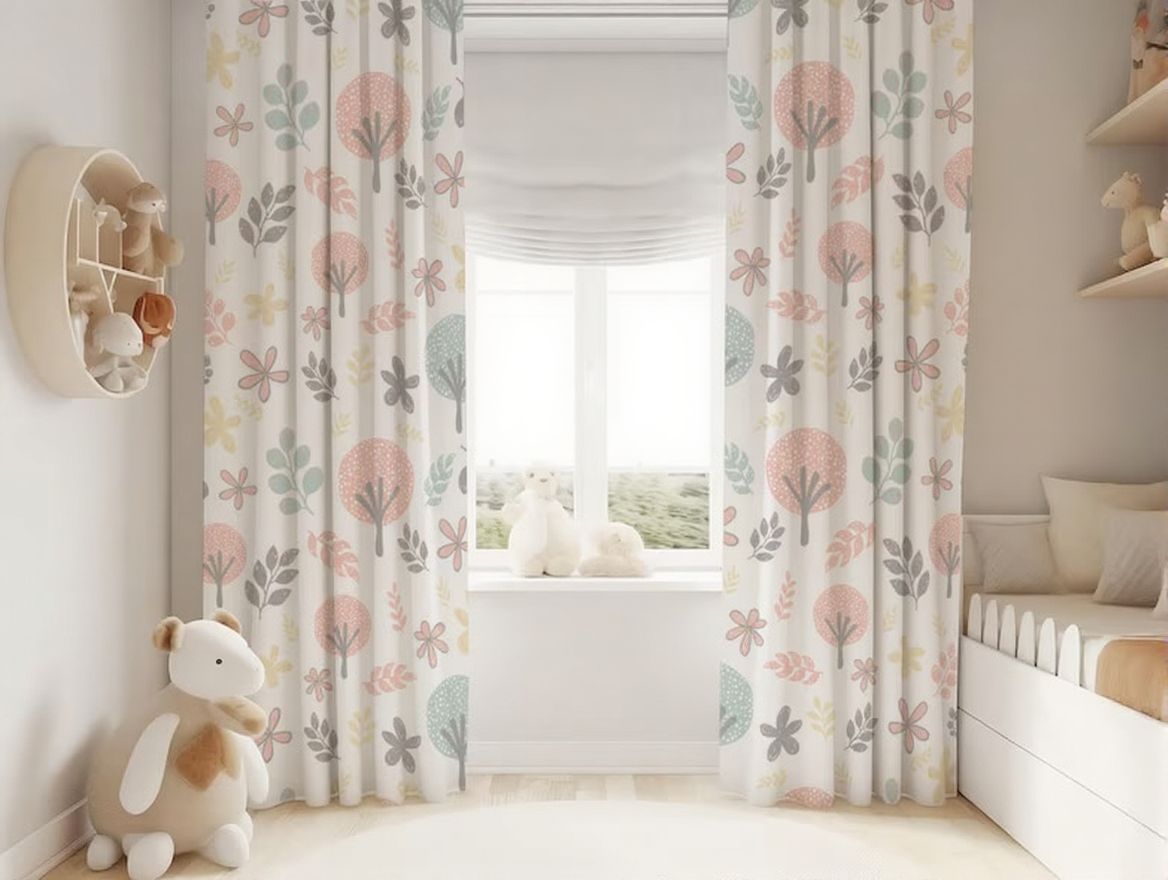 Pink Forest Nursery Curtains: Baby Girl Room Decor, Velvet Blend