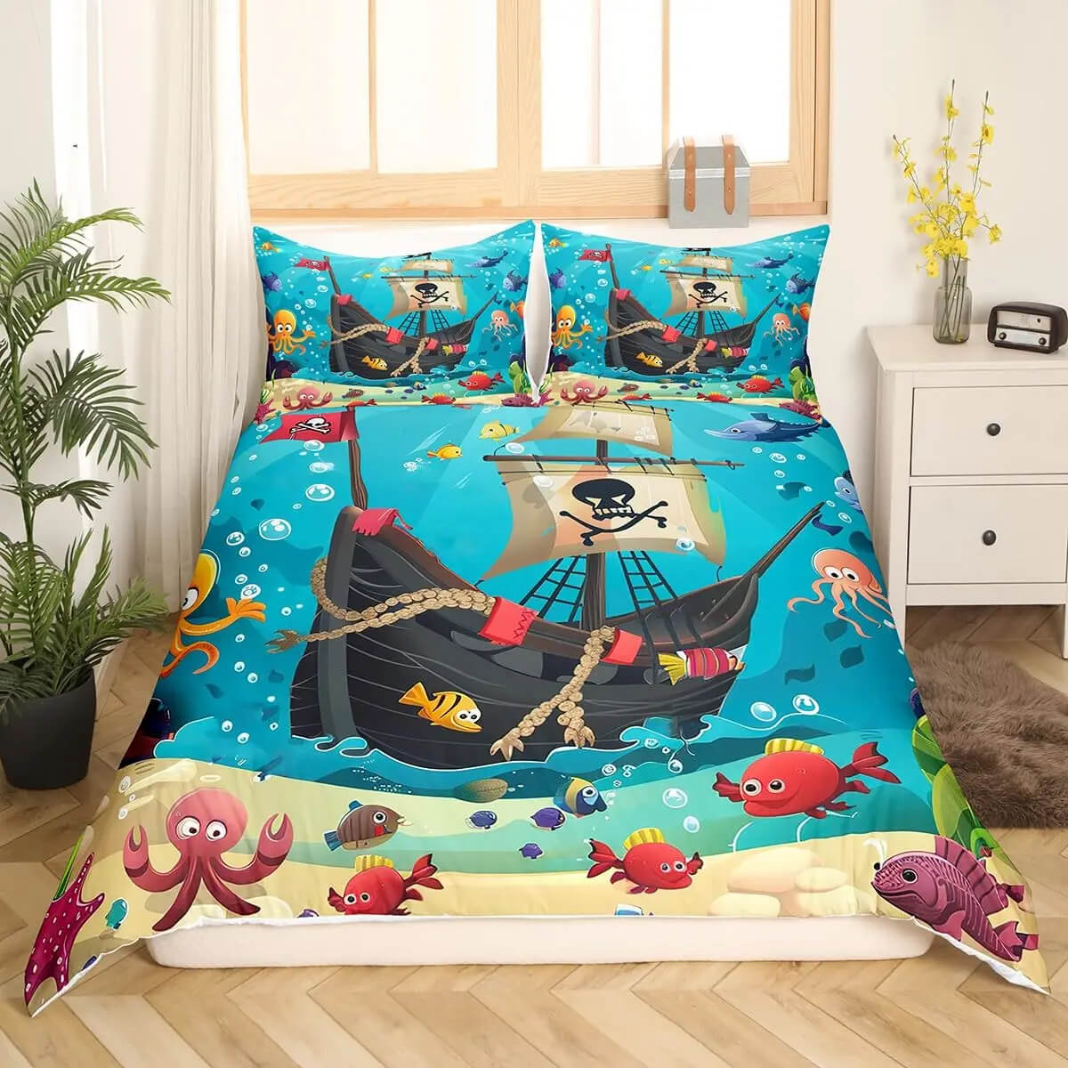 pirate skull bedding close view