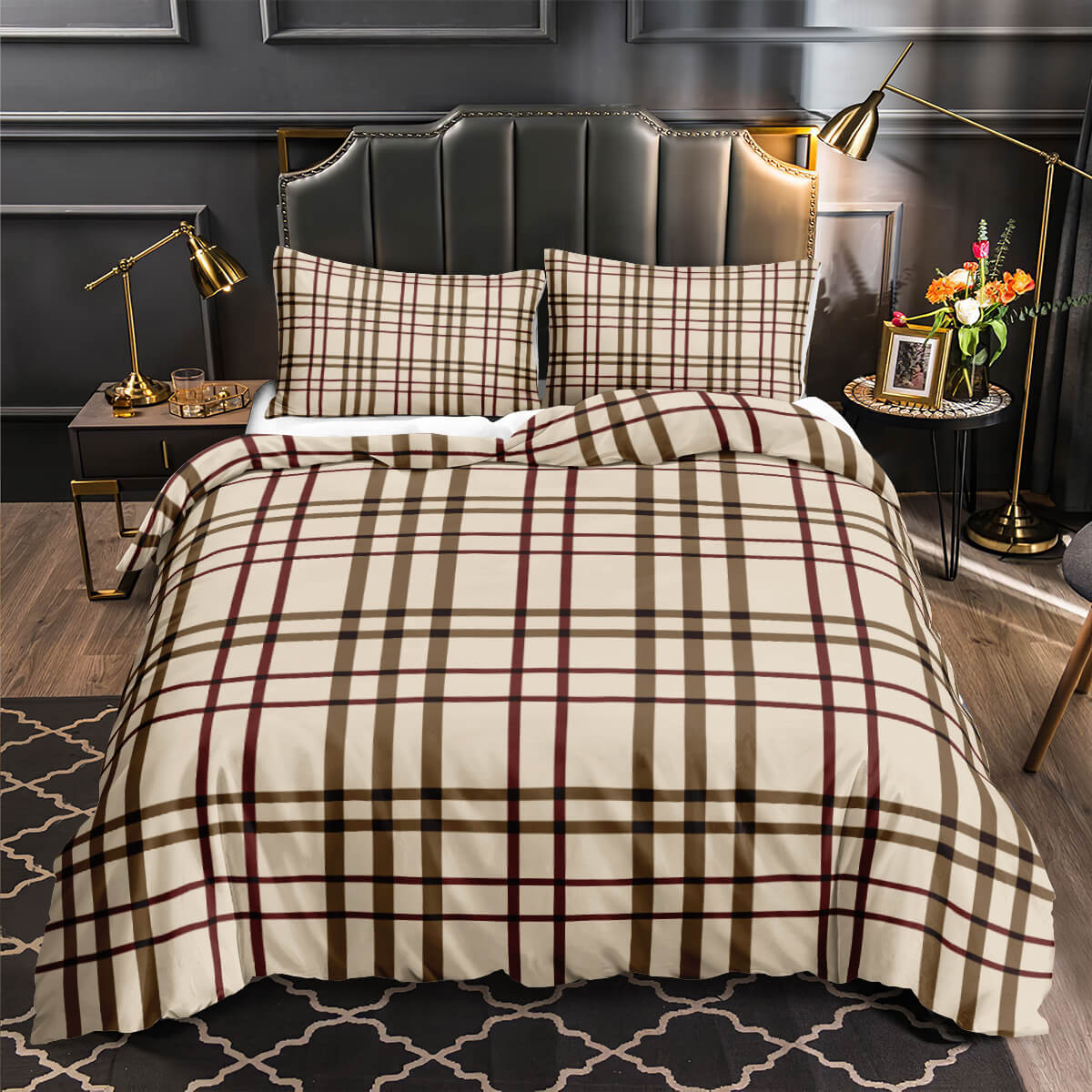 Checkered quilt cover for bedroom