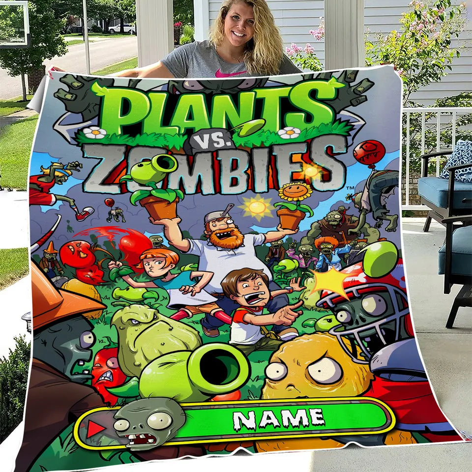 Plants Vs Zombies Custom Blanket Fleece Blanket, Personalized blanket for kids and teens