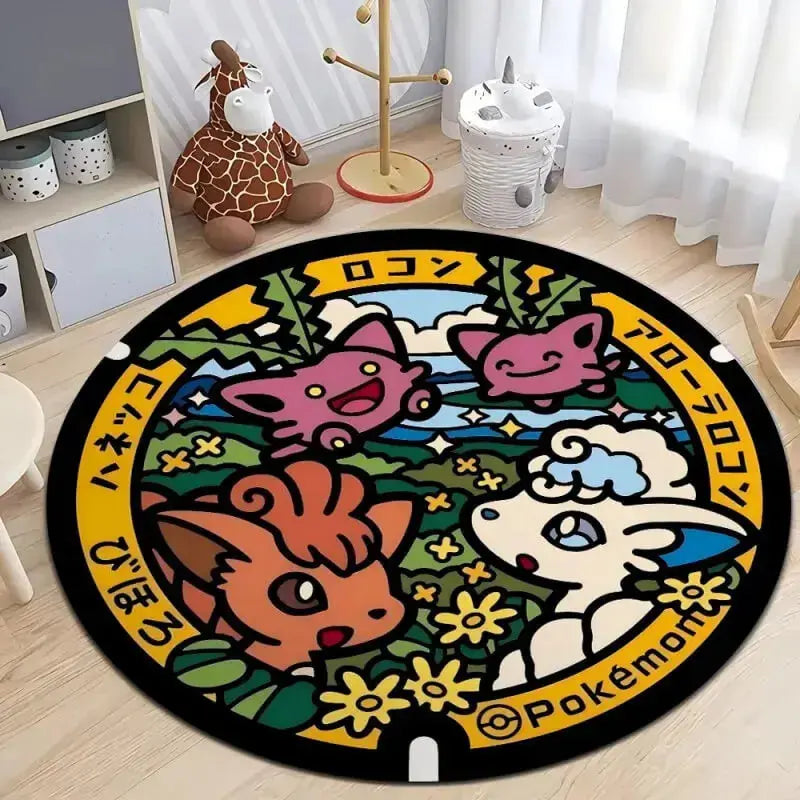 Soft round rug with non-slip base placed in a cozy living room