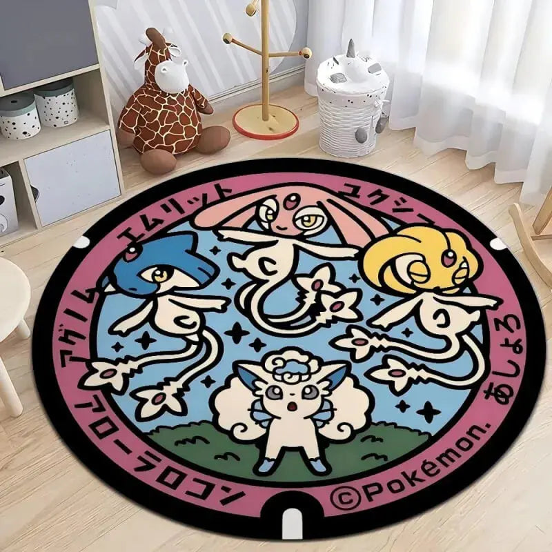 Soft round rug with non-slip base placed in a cozy living room