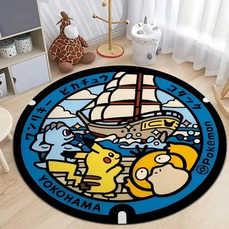 Soft round rug with non-slip base placed in a cozy living room