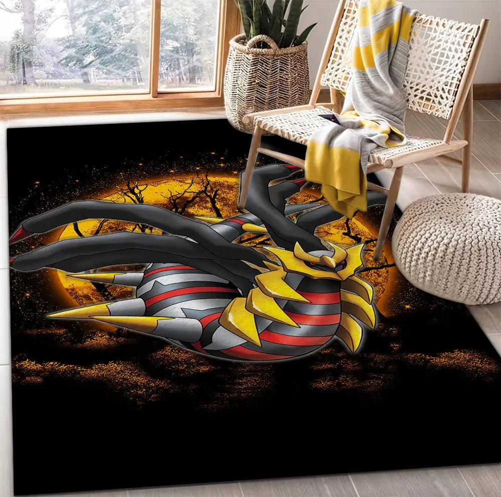 Giratina Pokémon rug with moonlight area carpet design, soft anime carpet for bedroom, living room, or home decor