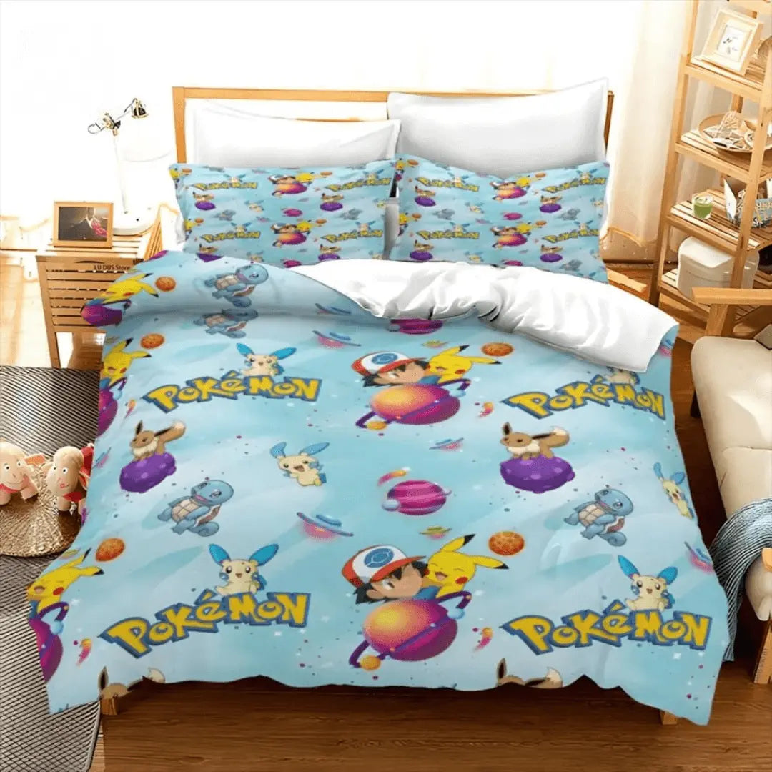 Pokemon Ash Ketchum Anime Cartoon Kids Quilt Cover