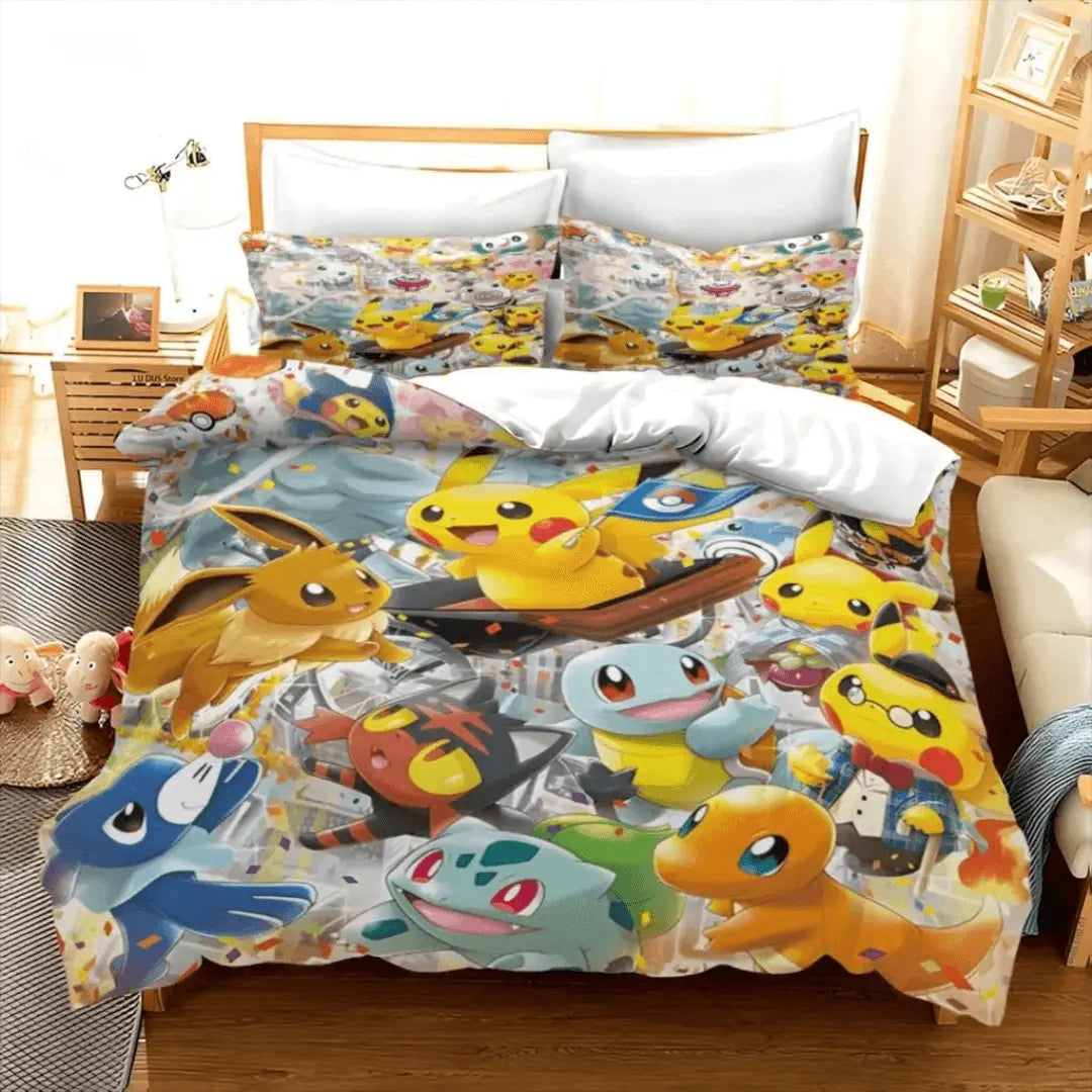 Pokemon Litten & Bulbasaur Anime Cartoon Kids Duvet Cover
