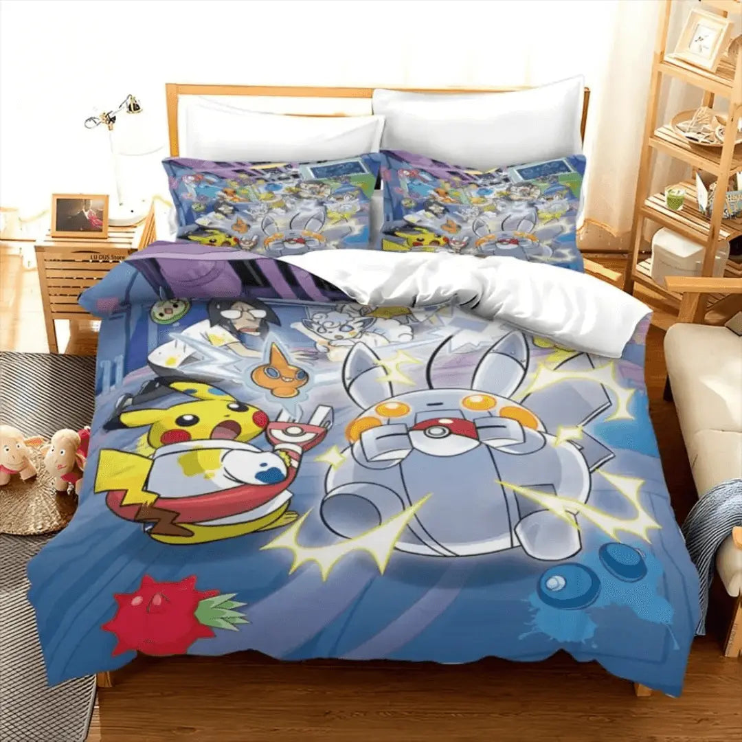 Pokemon Robo Pikachu Anime Cartoon Kids Bedding Set