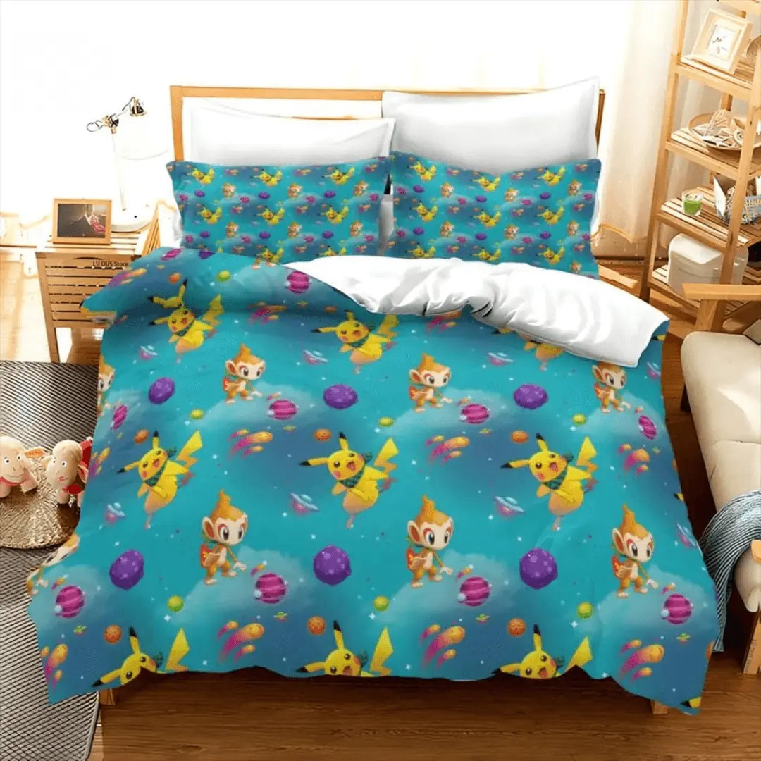 Pokemon Chimchar & Pikachu Anime Cartoon Kids Duvet Cover