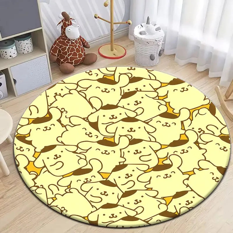 Soft round rug with non-slip base placed in a cozy living room