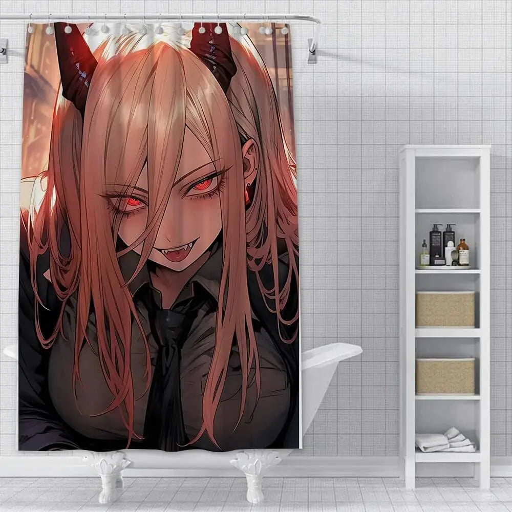 Chainsaw Man Power shower curtain with bold 3D artwork