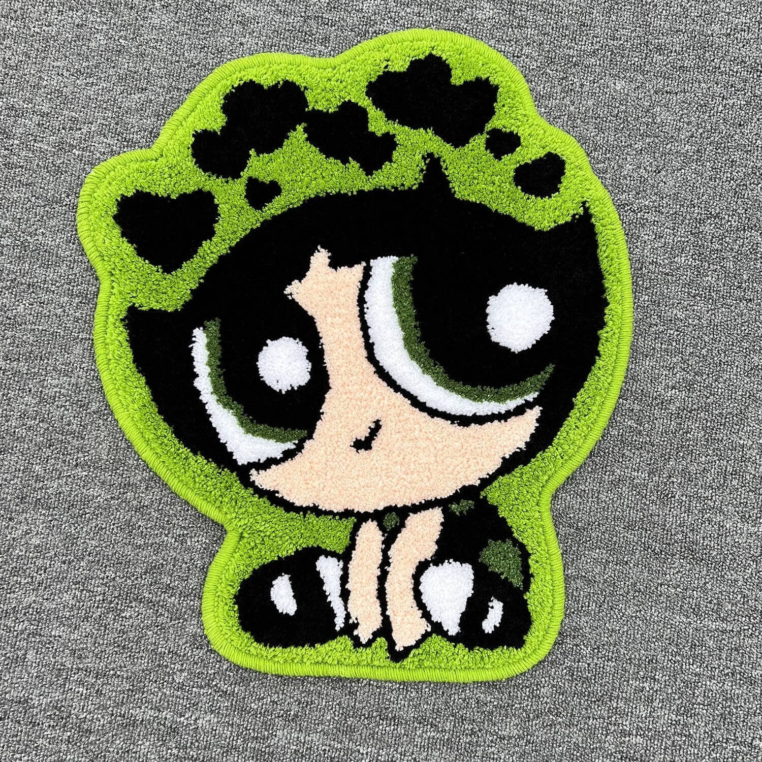 Irregular shape Powerpuff Girls rug with non-slip backing