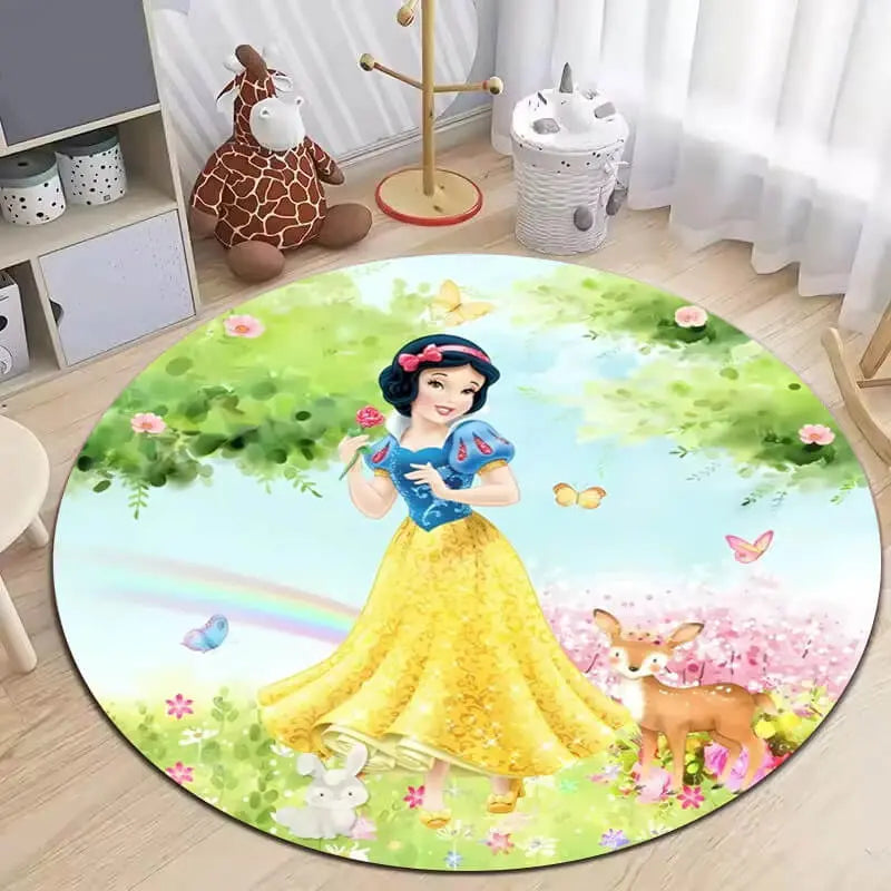 Soft round rug with non-slip base placed in a cozy living room