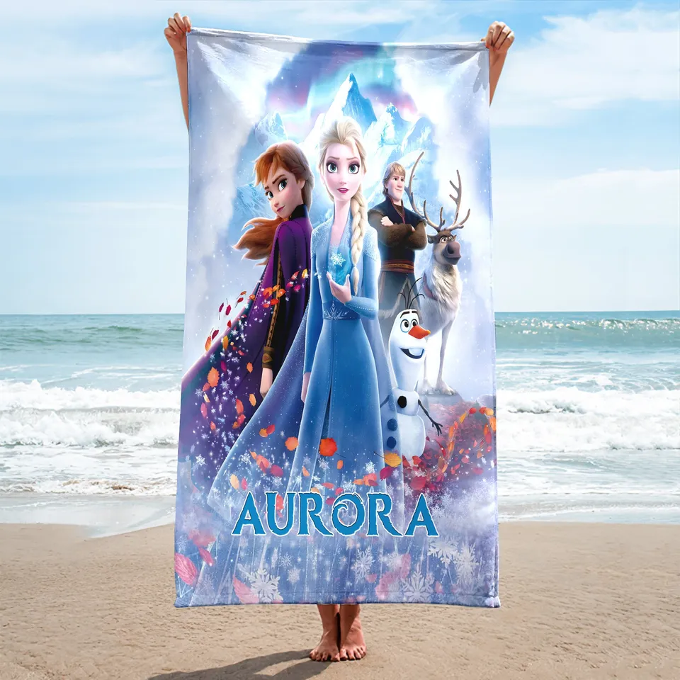 Princess Frozen Elsa Anna Olaf Girl Bath Pool Towel, Magic World Beach Towel, Princess Gift For Kids, Movie Beach Towel Gift