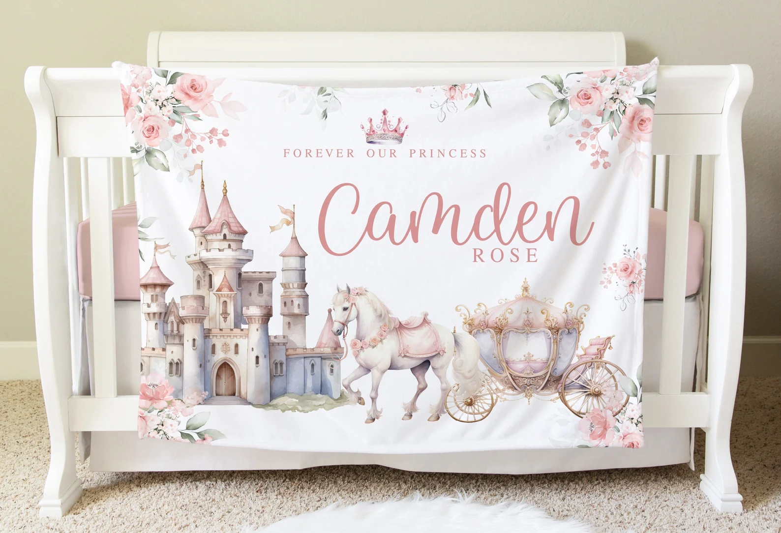 Princess Personalized Blanket, Custom Baby Blanket, Baby Shower Gift, Princess Nursery Blanket, Crib Blanket, Newborn Photos Prop