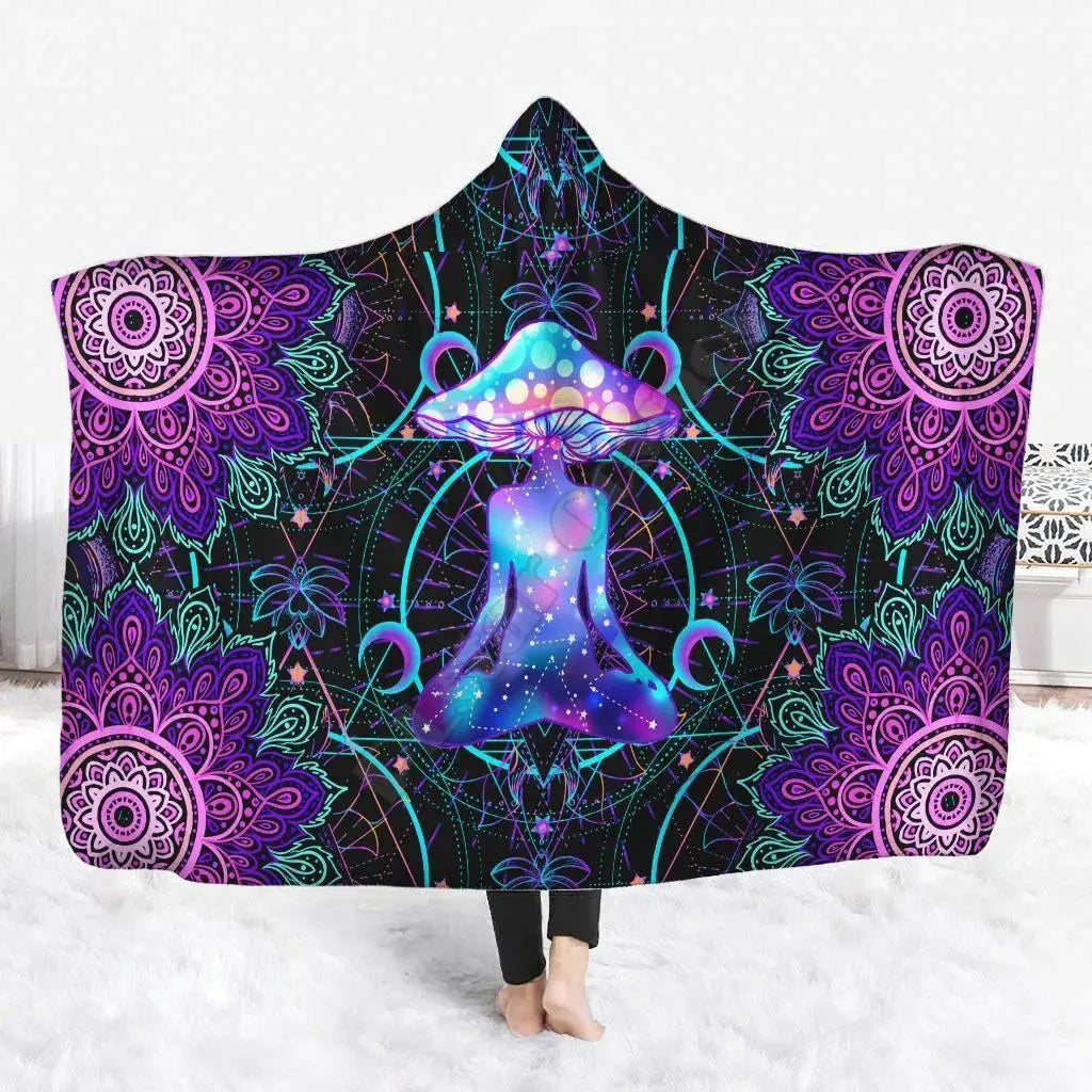 Psychedelic Yoga Mushroom Hooded Blanket My Store