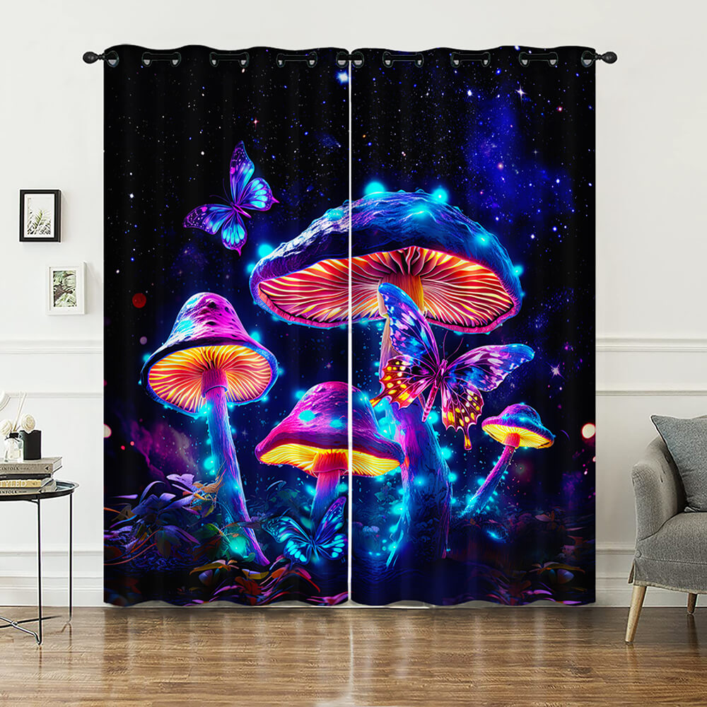Starry sky mushroom blackout curtains for bedroom