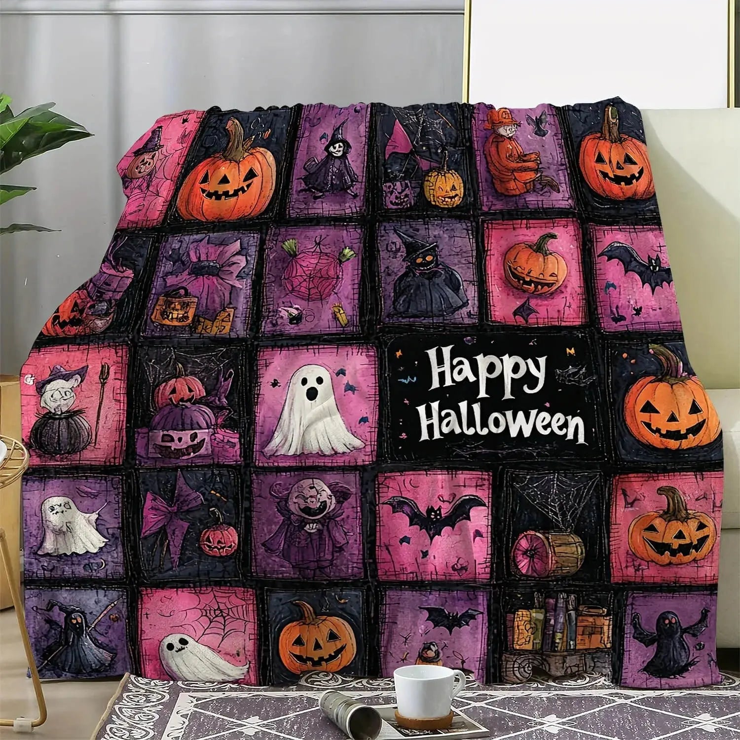 Pumpkin Spooky Halloween Kids Throw Blanket