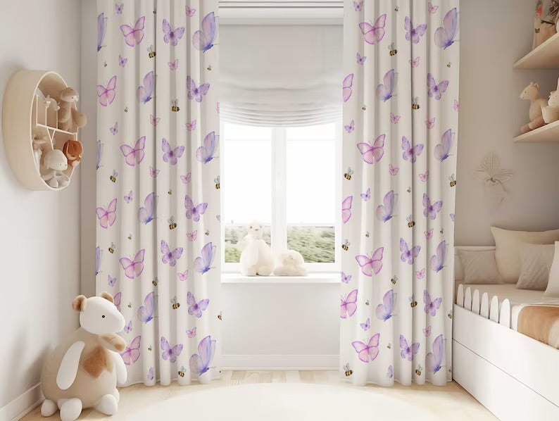 Purple Butterfly Nursery Curtains: Room Darkening Kids Bedroom
Decor