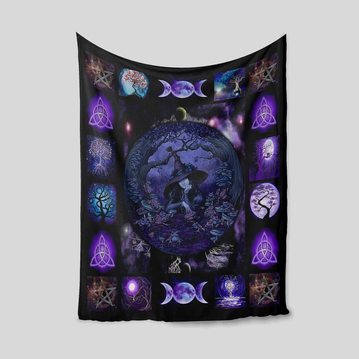 Purple Witch Moon Phases Mystical Spiritual Blanket, Halloween Blanket, Witch Blanket, Magic Blanket, Gift Blanket, Wiccan Decor Gift