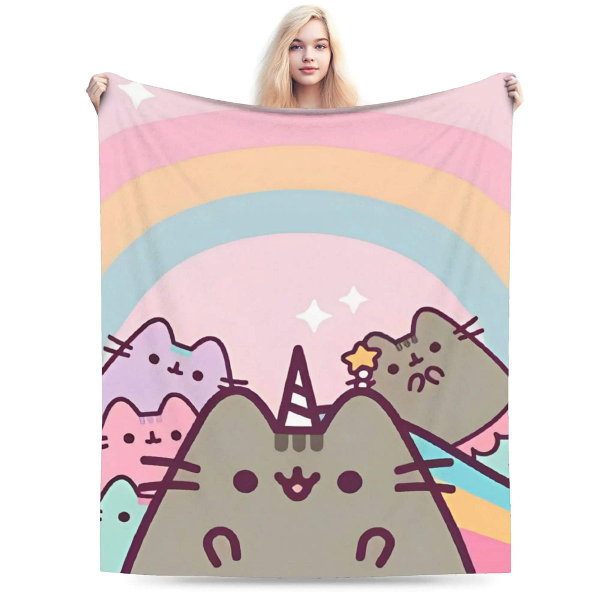 Pusheen cartoon cats flannel throw blanket for kids and adults