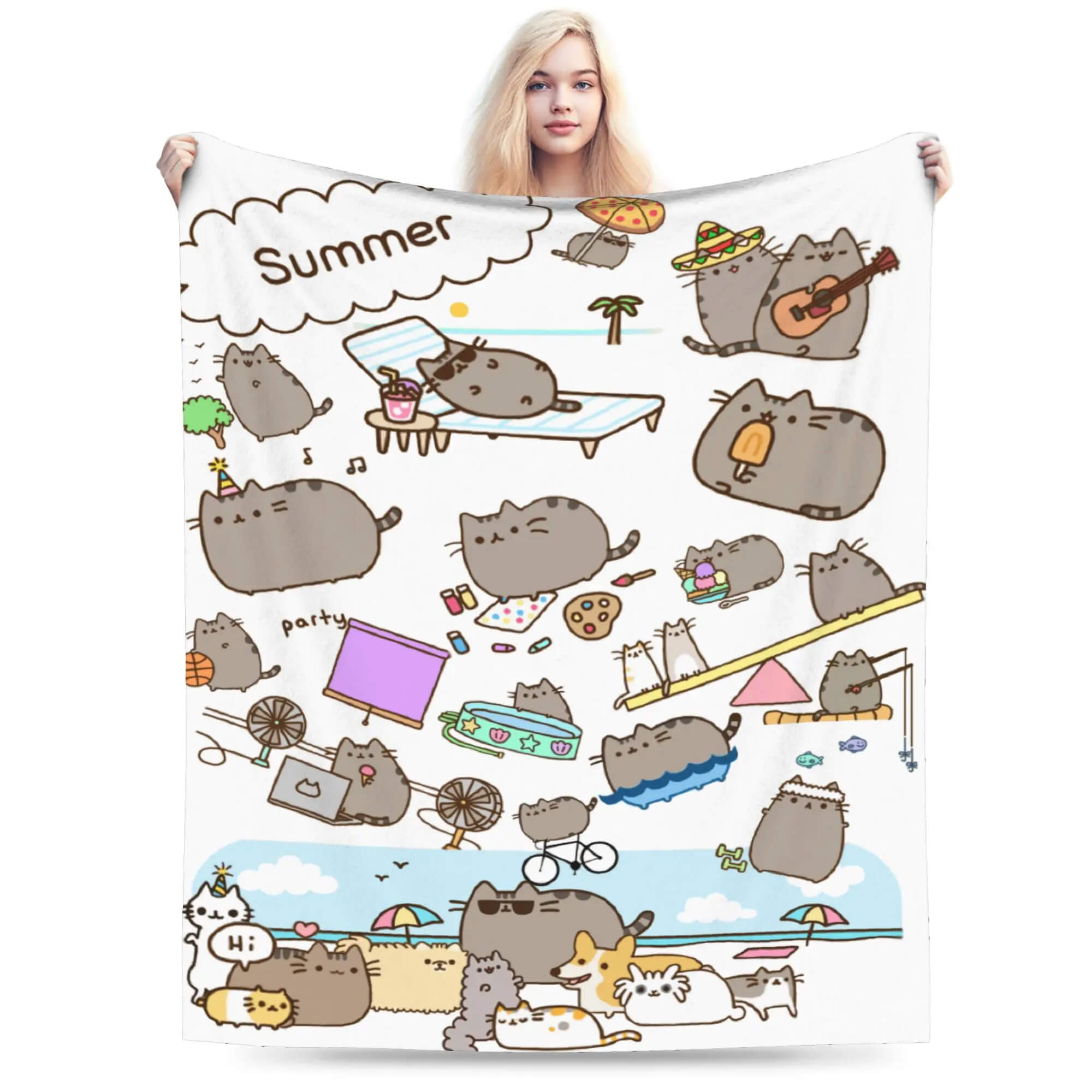 Kawaii Pusheen cartoon cat blanket for gifts
