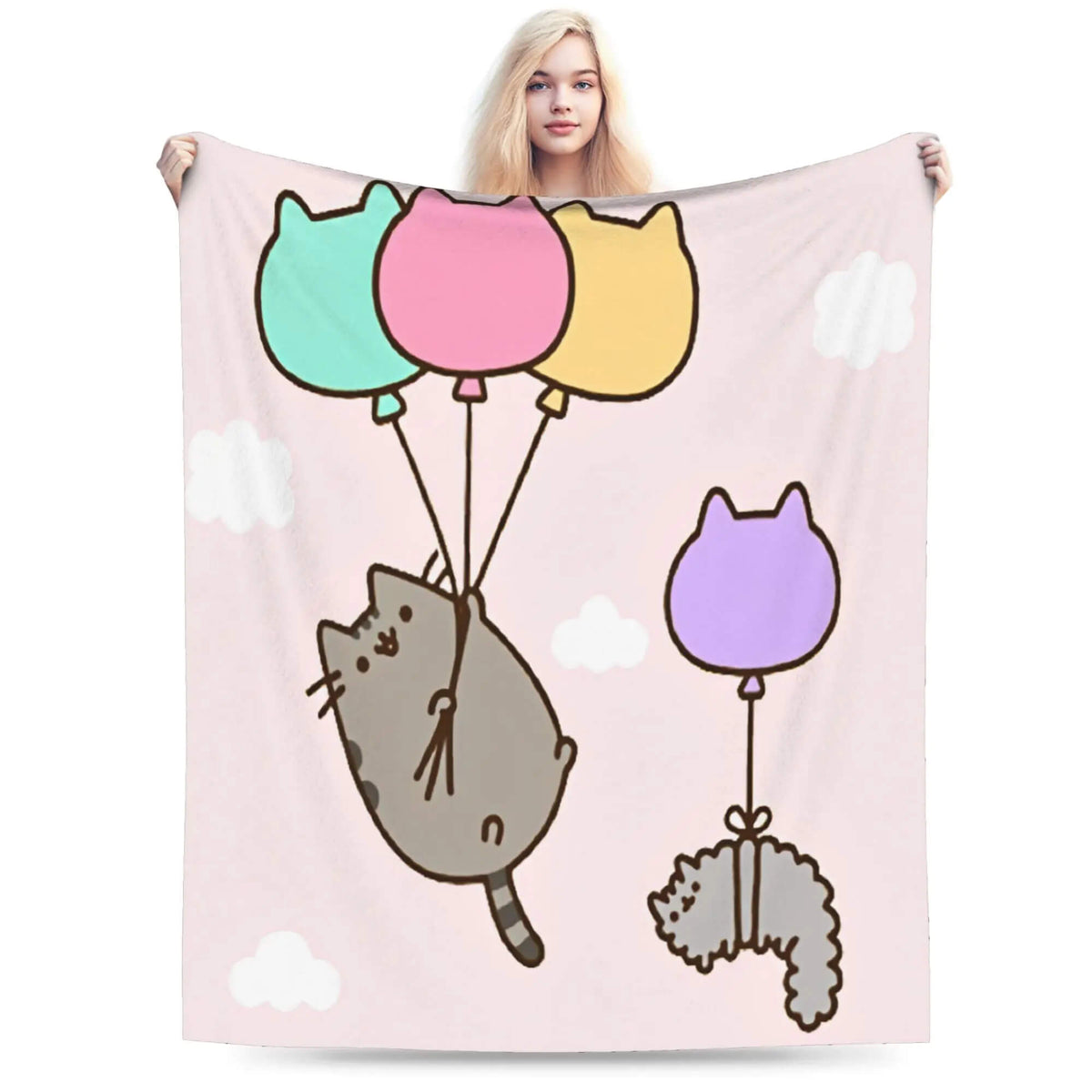 Flannel throw blanket with Pusheen cats for girls
