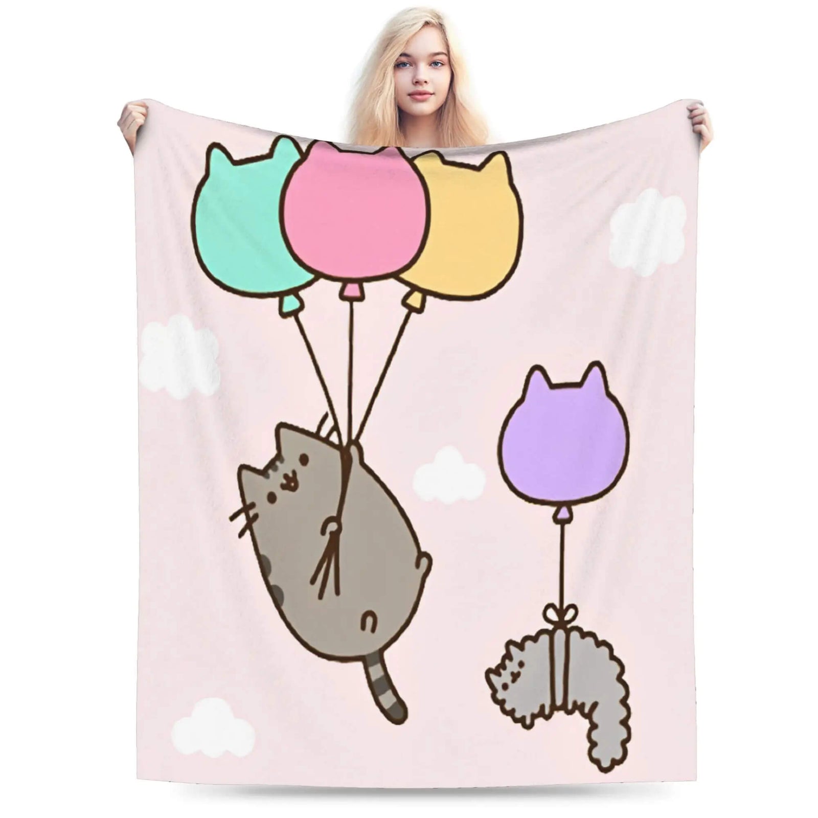 Flannel throw blanket with Pusheen cats for girls