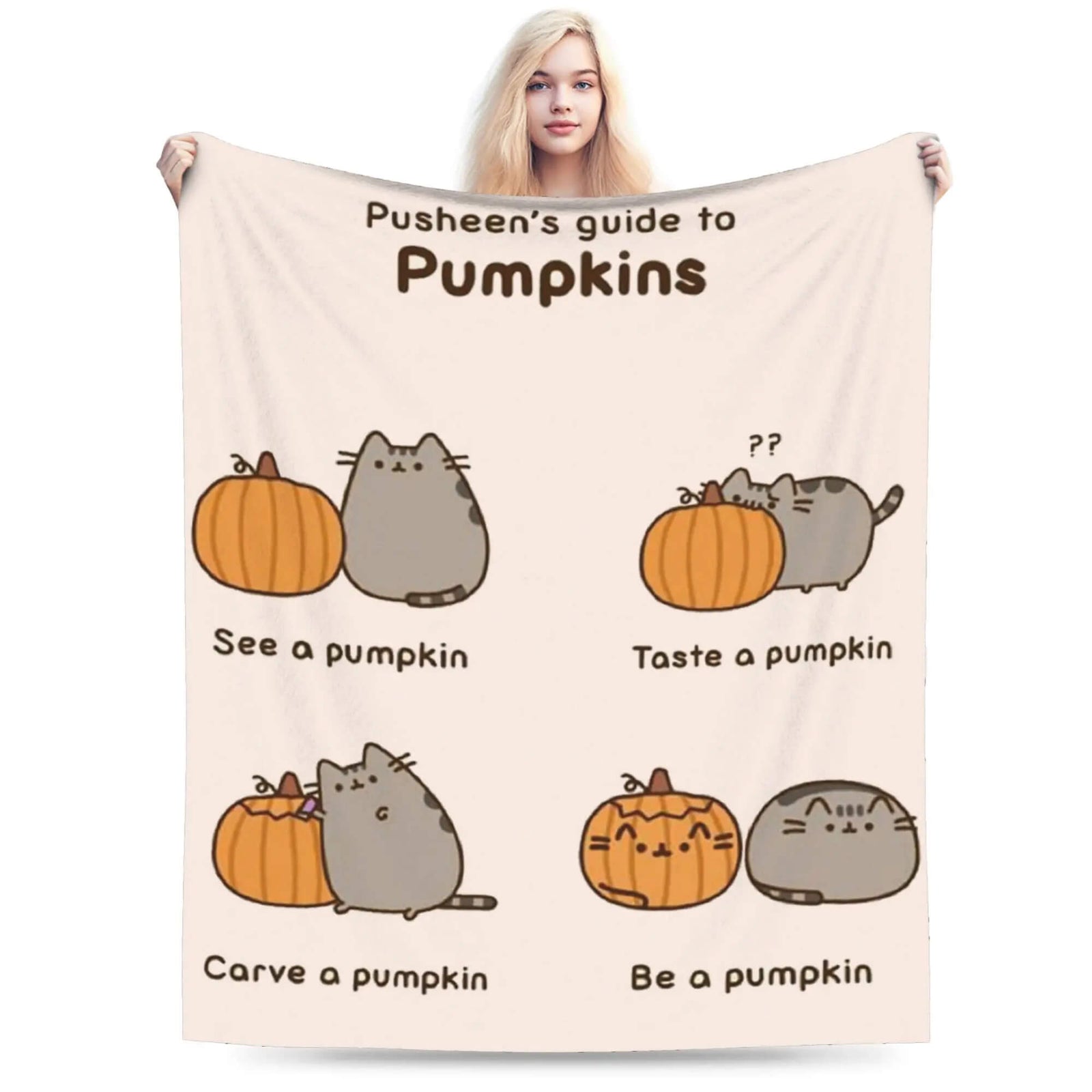 Pusheen cartoon bed throw for teens room decor