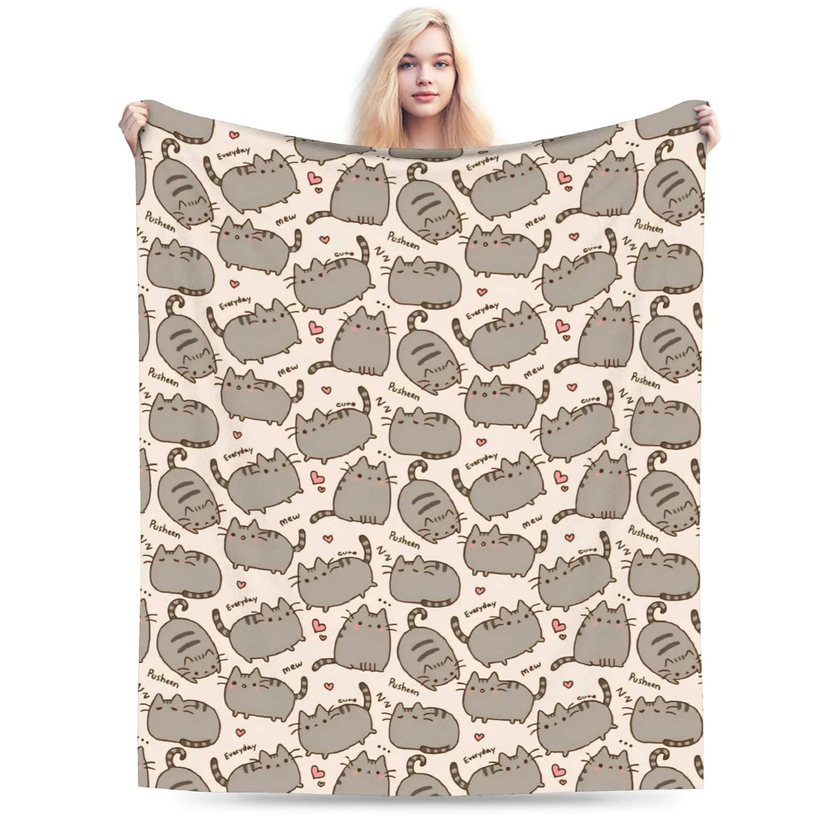 Soft Pusheen cat plush blanket for bedroom decor