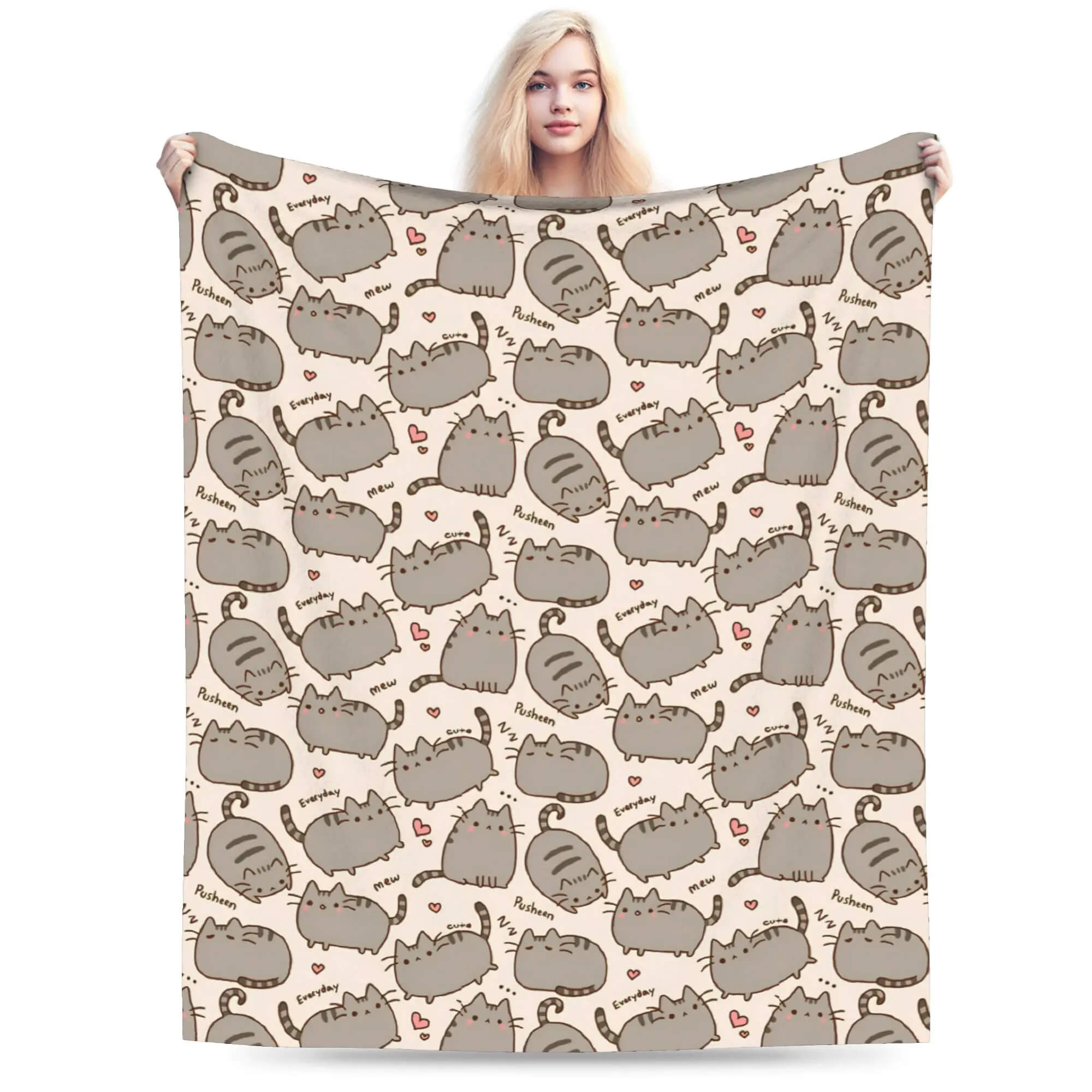 Soft Pusheen cat plush blanket for bedroom decor