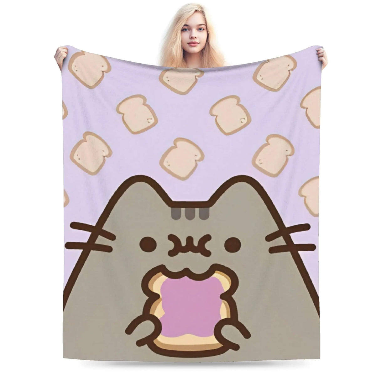 Cute Pusheen cat print cozy flannel blanket