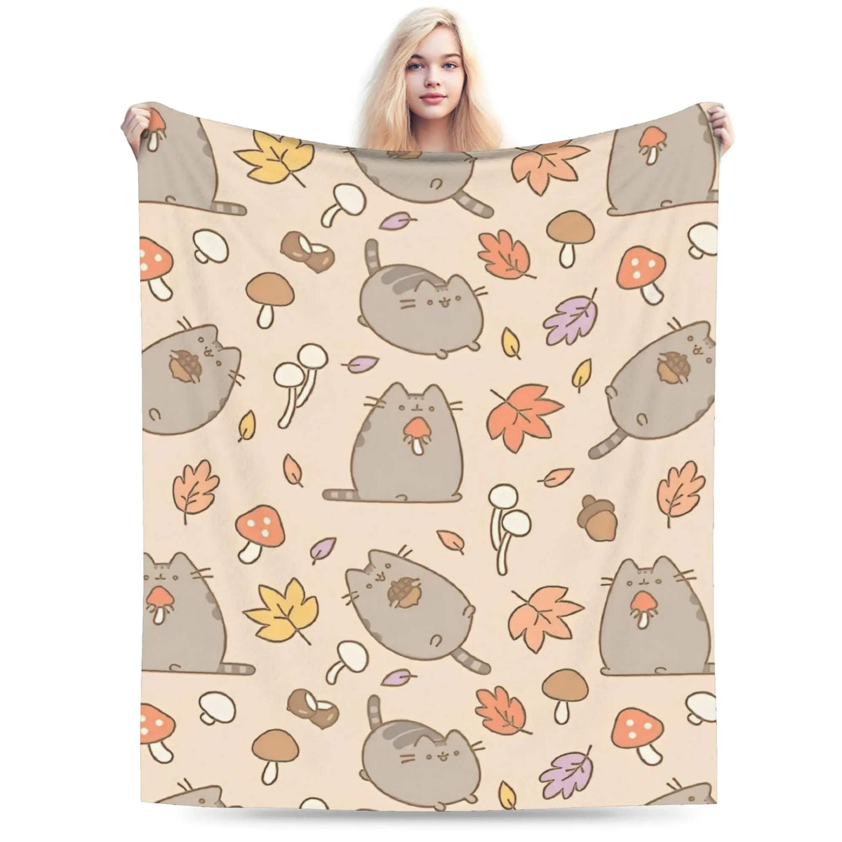 Lightweight Pusheen cat blanket for girls and teens