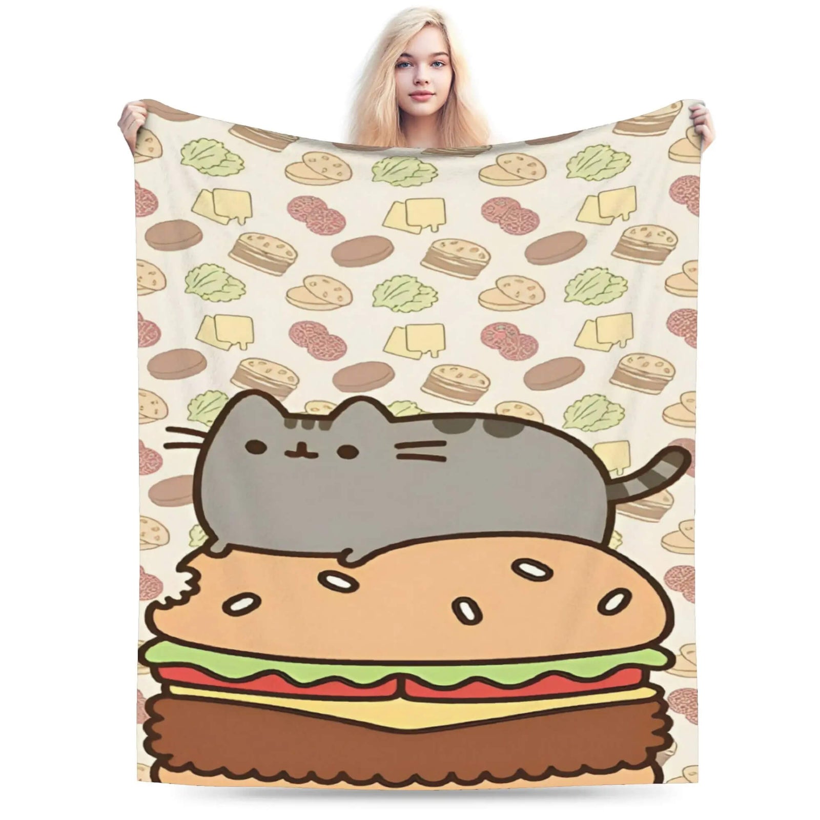 Cozy flannel blanket with Pusheen cat design