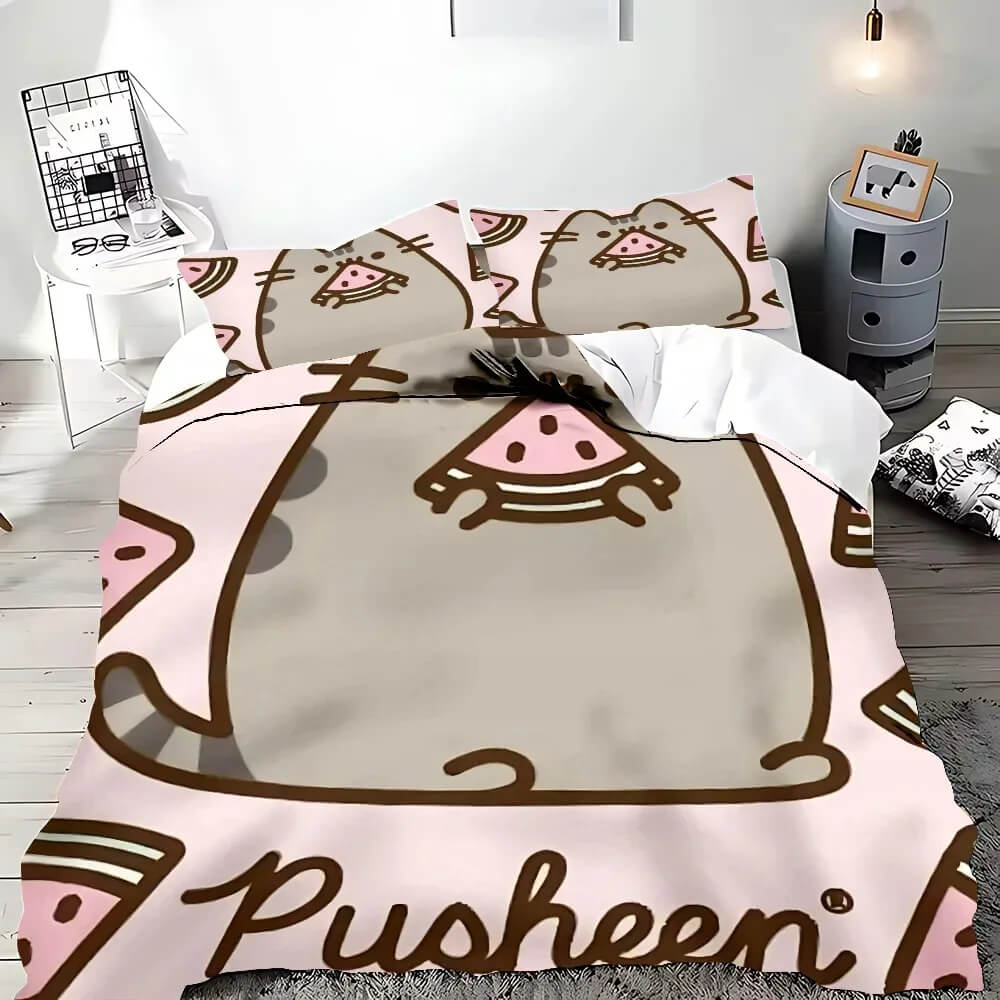 Pusheen cat duvet cover set on bed