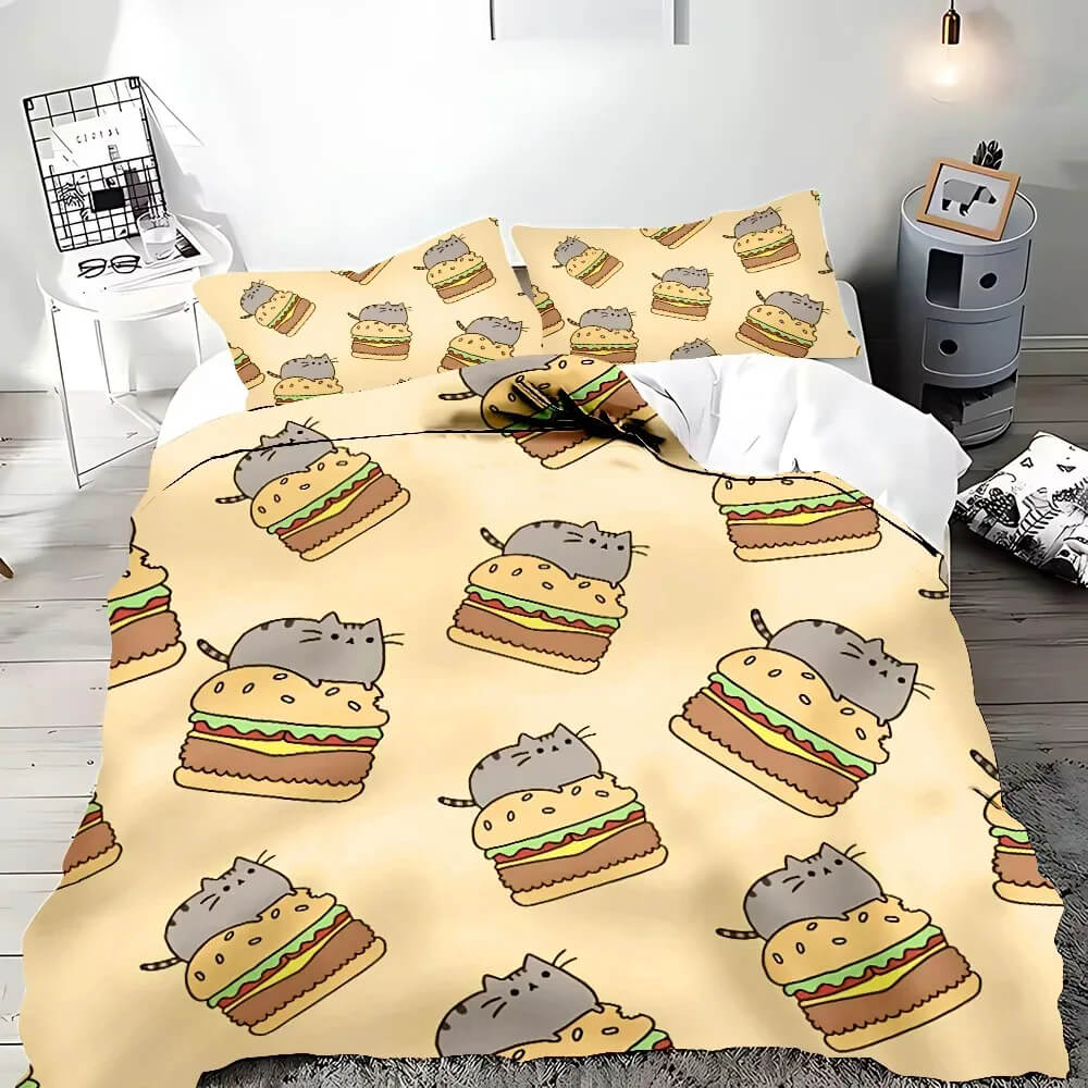 Pusheen cartoon cat bed set king single size