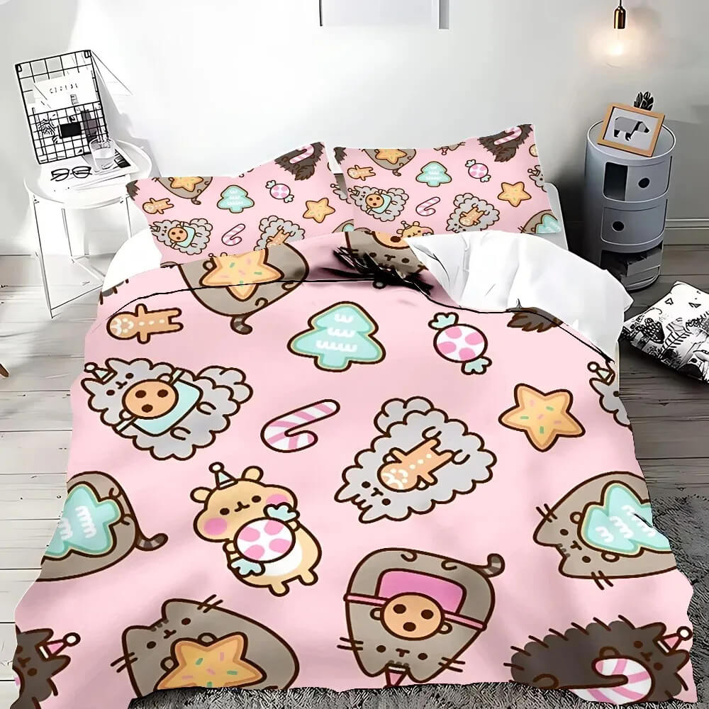 Pastel Pusheen cat print bedding