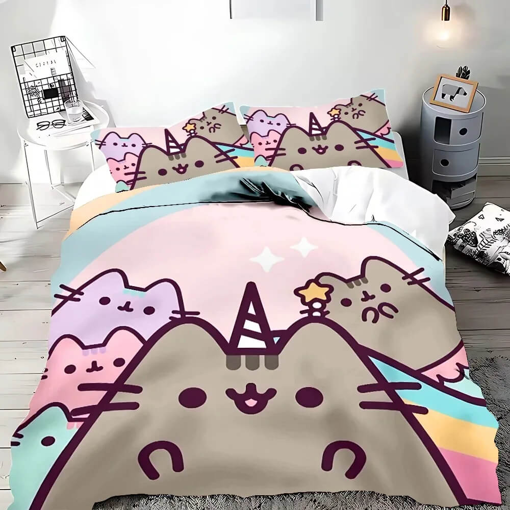 Pusheen cat quilt cover in bedroom