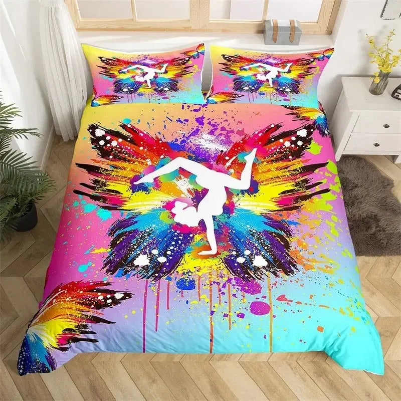 Rainbow gymnast silhouette duvet cover with watercolor design