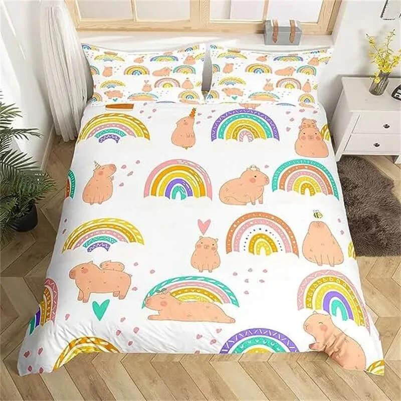 Pink rainbow duvet cover set for girls room decor