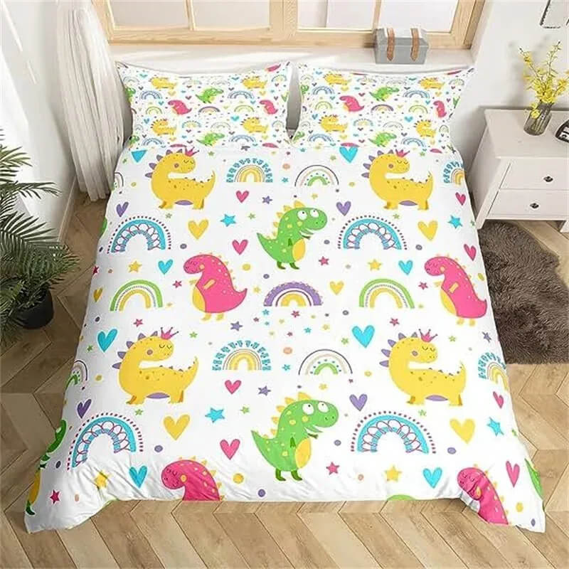 Girls rainbow bed set twin size cartoon design