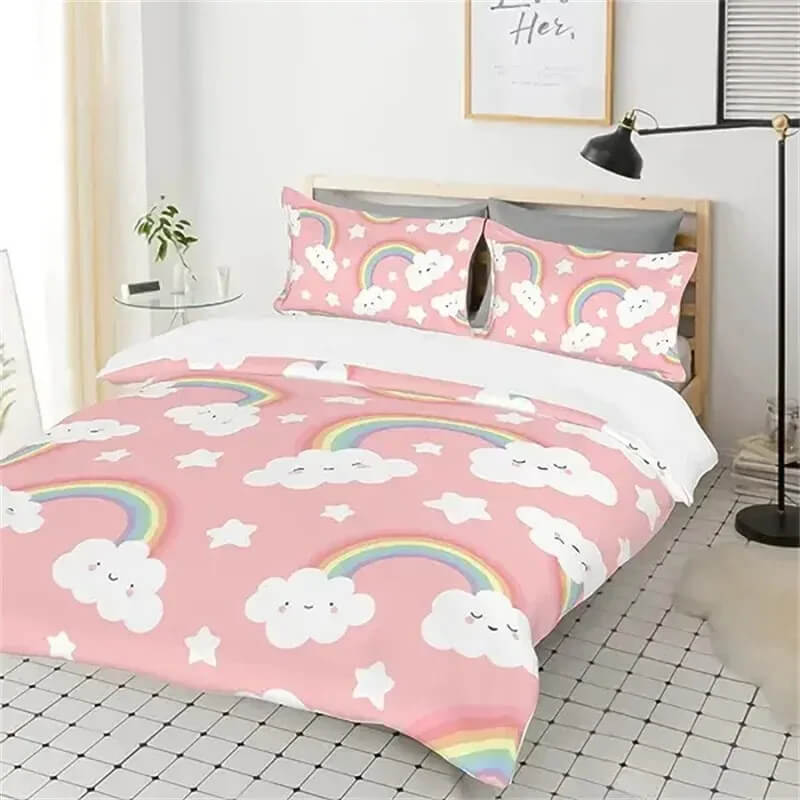 Kids rainbow bedding set with stars and clouds