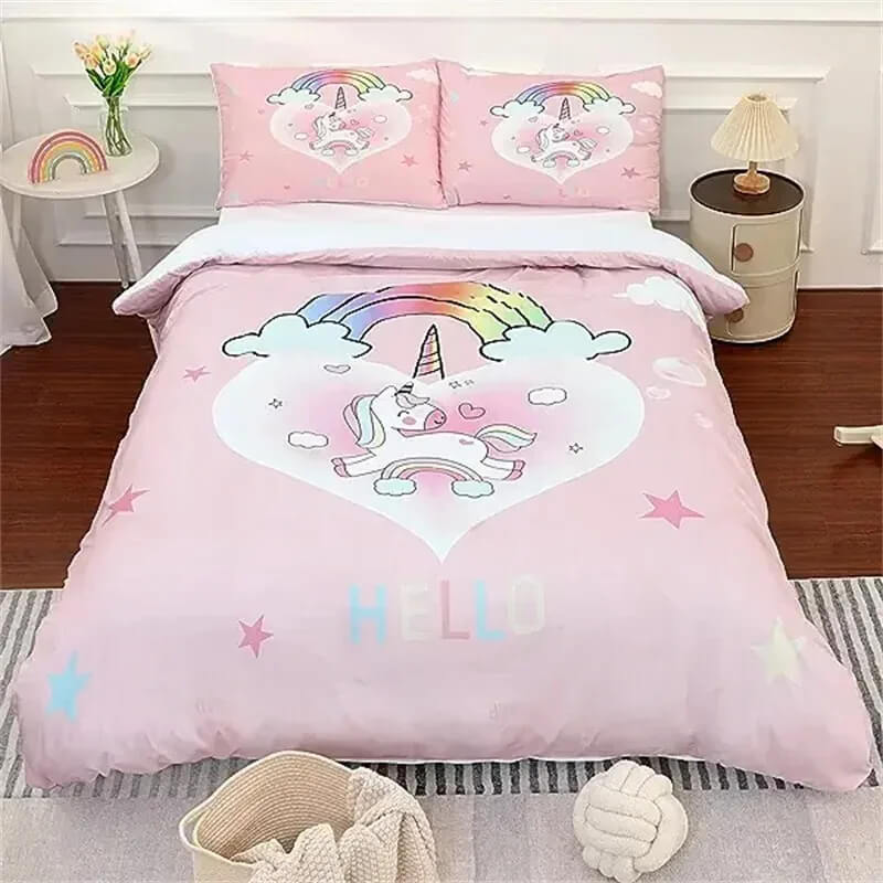 Rainbow Unicorn Pink duvet cover set aesthetic decor
