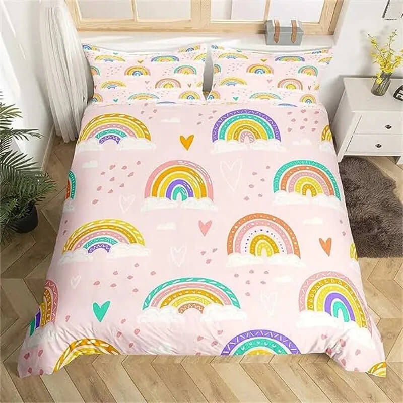 Rainbow twin bed set for cozy girls bedroom